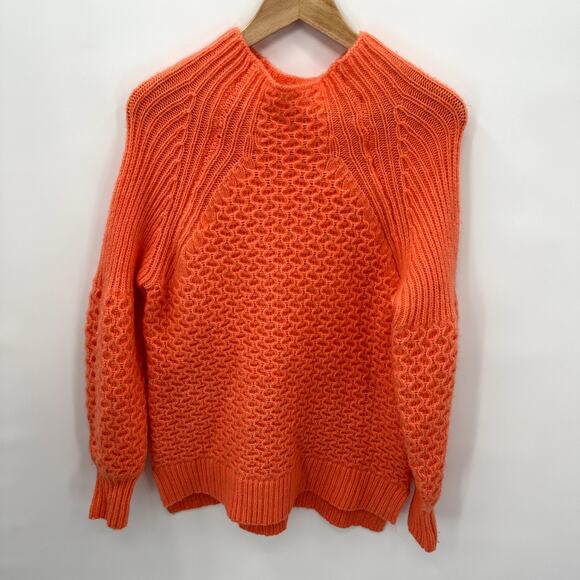 Anthropologie Orange Pullover Bia Mock Neck Tunic Cable Knit Sweater // S - Picture 4 of 12